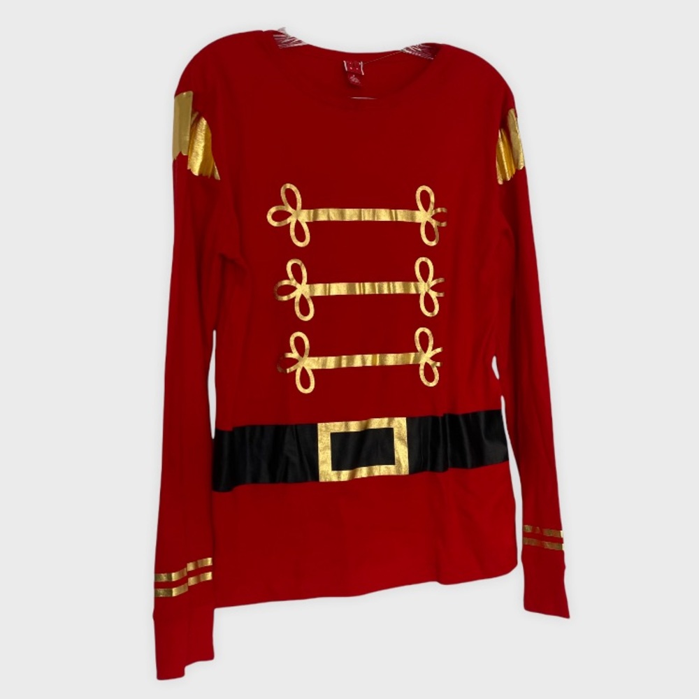 Red and black long sleeve women’s Christmas toy soldier top